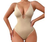 Women Backless Shapewear Bodysuit Tummy Control U Plunge Body Shaper Built in Bra Thong Jumpsuit Shaping Bodysuits for Parties, Dresses, Weddings Beige