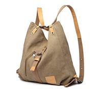 Women Backpack Canvas Shoulder Bag Travel Rucksack Convertible 3 in 1 Crossbody Bag Vintage Schoolbag Girl Fashion Backpack Purse for Women Ladies Handbag Casual College Daypack (Khaki)