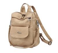 Women Bag Backpack Comfortable Leather Student Backpack Travel Backpack Messengers With Guitar Straps (Khaki, One Size)