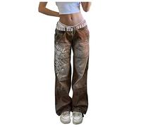 Women Baggy Jeans Printed Vintage Jean Graphic Wide Leg Denim Pants Low Rise Boyfriend Trousers E-Girl Streetwear Y2K Harajuku Trousers Cargo Pants Straight Flared Loose Street Jeans