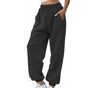 Women Baggy Sweatpants, Fleece Lined Joggers Warm Thermal Sweatpants Plain Loose Fleece Tracksuit Bottoms Elastic High Waist Trousers Solid Casual Winter Thick Tracksuit Bottoms with Pockets