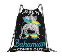 Women Bahamas Flag Cute Until My Bahamian Comes Out Gym Bag Unisex String Backpack Lightweight Drawstring Bag For Swim Storage Shopping 36X42Cm