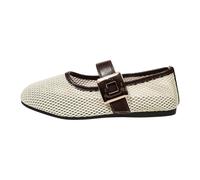 Women Ballet Shoes Flat Sole Latin Jazz Dance Footwear Soft Comfortable Mary Jane Shoes Knitted Sandals Slip On Sandals Easy Wear Solid Color FootwearFor Garden Party Prom Wedding Brown