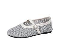 Women Ballet Shoes Flat Sole Latin Jazz Footwear Soft Comfortable Mary Jane Shoes Mesh Sandals Solid Color Fashion Footwear Suitable for Garden Party Prom Wedding Silver