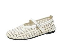 Women Ballet Shoes Flat Sole Latin Jazz Footwear Soft Comfortable Mary Jane Shoes Mesh Sandals Solid Color Fashion Footwear Suitable for Garden Party Prom Wedding White