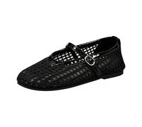 Women Ballet Shoes Flat Sole Latin Jazz Footwear Soft Comfortable Mary Jane Shoes Mesh Sandals Solid Color Fashion Footwear Suitable for Garden Party Prom Wedding Black