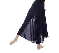 Women Ballet Wrap Skirt Long Sheer Dance Skirts, Dark Blue, One Size