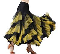 Women Ballroom Modern Latin Dance Long Flamenco Skirt Tango Competition Modern Dance Skirts Yellow