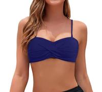 Women Bandeau Bikini Top Strapless Swimsuit Top Dark Blue