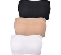 Women Bandeau Bra Padded Strapless Brarette Soft Bra Seamless Bandeau Tube Top Bra, Assorted, Black, White and Nude Color, M