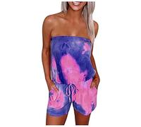 Women Bandeau Playsuit Short Beach Sexy Cutout Backless Sleeveless Jumpsuit Casual Loose Short Jumpsuit Tie Dye Romper