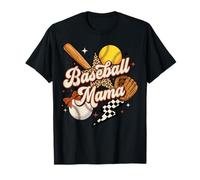 Women Baseball Mama Leopard Coquette Checkered Mother's Day T-Shirt