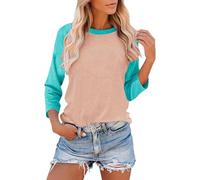 Women Baseball Tee Shirt Crew Neck 3/4 Raglan Sleeve Tops Fashion Color-Blocked T-Shirt Summer Fall Casual Sportswear Plus Size S-3XL My Orders Order 2025 Blue