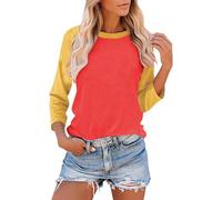 Women Baseball Tee Shirt Crew Neck 3/4 Raglan Sleeve Tops Fashion Color-Blocked T-Shirt Summer Fall Casual Sportswear Plus Size S-3XL My Orders Order 2025 Yellow