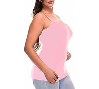 Women Basic Layering Strappy Tank Top Long Tanks Vest Tops Spaghetti Straps Stretchy Cami Bodycon Jersey Camisole Tank Top-BabyPink-8-10