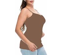 Women Basic Layering Strappy Tank Tops Vest Spaghetti Strap Stretchy Cami Bodycon Jersey Camisole Tank Top-Brown-24-26