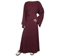 Women Basic Solid Color Nida Abaya With Free Belt Muslim Simple Dress Eid Ramadhan Islamic Outfit maroon M