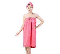 Women Bath Towel Wrap Bath Cap Set Soft Absorbent Microfiber Hair Turban Wearable Spa Bath Skirt Tube Sarong Bathrobe Dry Hair Hat with Elastic Back Fastener Strapless Bath Towel with Shower Cap