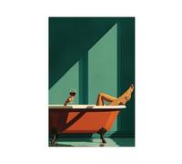 Women Bathing And Tasting Wine - Minimalist Spa Bathroom Decorative Painting Canvas Poster Bedroom Decor Landscape Office Room Decor Gift 24" L X 36" W