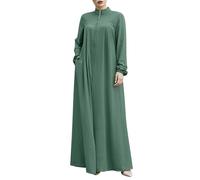 Women Batwing Long Sleeve Abaya Jilbab Full Length Loose Fit Long Maxi Muslim Dress Button Closure Dubai Arabic Islamic Turtish Kaftan Middle Eatern Prayer Robe Green