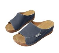Women Beach Slippers Arch Support Platform Casual Wide Straps Thong Sandals Ladies Walking Summer Fish Mouth Flip Flops Lightweight Open Toe Non-Slip Sandals Shoes Spring (Dark Blue, 6.5)