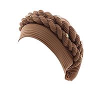 Women Beaded Turban Cap Head Scarf Head Wrap Twisted Bonnet Beanie for Chemo Cancer Patient with Hair Loss Headwear Khaki One Size
