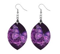 Women Beautiful Purple Butterfly Floral Wooden Earrings Lightweight Dangle Earrings Geometric Drop Earring Vintage Apricot Retro Daily Wear Jewelry Gift for Wedding Party Graduation