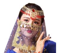 Women Belly Dance Face Veil Half Face Veil Belly Dance Tribal Face Veil With Coin Halloween Costume Cosplay Veil