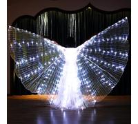 Women Belly Dance LED Wings for Adult Belly Dance Costumes for Halloween Christmas Party Wings with Sticks ((White)