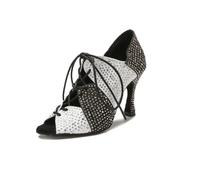 Women Belly Dance Shoes Pole Dancing Training High Heel Sneakers Lace Up Wedding Party Dressy Shoes Black 8.5cm Heel 8