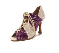 Women Belly Dance Shoes Pole Dancing Training High Heel Sneakers Lace Up Wedding Party Dressy Shoes Purple 9cm Heel 6.5