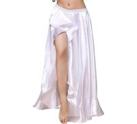 Women Belly Dance Skirt Satin Split One Side Long Skirts Large Swing Skirts for Dance Practice White