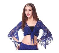 Women Belly Dance Top, 3/4 Flared Sleeve Wrap Top, Knot Bandage Floral Shawl Crop Top for Dancewear, Lace Butterfly Crop Tops Tribal Belly Dance Yoga Costume Accessories for Women Girls