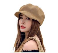 Women Beret Newsboy Hat 8 Panel Peaky Baker Boy Hat Winter Retro Casual Street Beret Cap Solid Outdoor Headwear Duck Tongue Cap Coffee