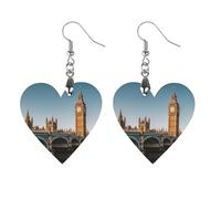 Women Big Ben Wooden Earrings Lightweight Dangle Earrings Geometric Drop Earring Vintage Heart-Shaped Retro Daily Wear Jewelry Gift for Wedding Party Graduation