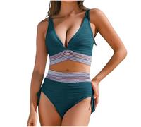 Women Bikini Sets High Waisted V-Neck Drawstring Adjustable Two-Piece Swimsuit Tight Fitting Gathering Swimming Costume Summer Sexy V-Neck Backless Strap Bikini Swimwear UK Size S-XXL Clearance