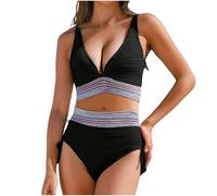 Women Bikini Sets High Waisted V-Neck Drawstring Adjustable Two-Piece Swimsuit Tight Fitting Gathering Swimming Costume Summer Sexy V-Neck Backless Strap Bikini Swimwear UK Size S-XXL Clearance