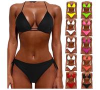 Women Bikini Women Sexy Bikini Set Straps Two Piece Bathing Suit Low Rise Tie Side G-String Swimsuit Halter Lace up Swimming Costume Tropical Holiday Vacation Beachwear for Woman Black