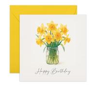 Women Birthday Card - Daffodils in Jar - Floral Greeting Card for Mum, Nana, Sister, Aunt, Niece, Friend, BFF, Her - Yellow Flowers - Comes with Stickers
