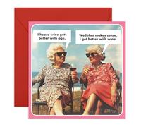 Women Birthday Card - “Wine Gets Better with Age” Joke - Vintage-Style Card for Wine Lovers, Mum, Auntie, Grandma, Sister, Wife, Girlfriend, Friends, Besties, BFF, Her - Comes with Fun Stickers