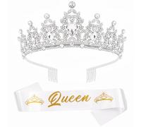 Women Birthday Crowns & Sashes Set Birthday Party Props Shoulder Strap Headwear Rhinestones Royal Crowns King Costume Comfortable Headband