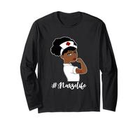Women Black African Rosie Riveter Nurse Life Long Sleeve T-Shirt