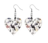 Women Black And White Crane Wooden Earrings Lightweight Dangle Earrings Geometric Drop Earring Vintage Heart-Shaped Retro Daily Wear Jewelry Gift for Wedding Party Graduation