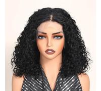 Women Black Curly Human Hair Wig With Spiral Curls Pre Plucked 13X4 Lace Front Bob Wigs Tiny Knots 180 14in#black