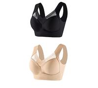 Women Black Push Up Bra - Strong Hold No Underwire Seamless Deep V Neck Mesh Design Wireless Minimizer Comfortable Sleep