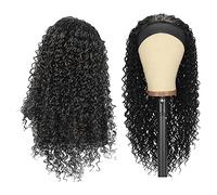 Women Black Wig Long Black Afro Wigs Headband for Black Women Bob Deep Wave Human Hair Wig Glueless Synthetic for 70S Fancy Dress Anime Masquerade Daily Wear Cosplay 22 inch
