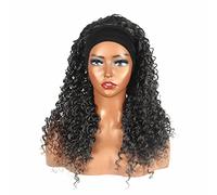 Women Black Wig Long Black Afro Wigs Headband for Black Women Short Curly Wig Bob Synthetic Glueless Fancy Dress Anime 70S Masquerade Daily Wear Cosplay 21 inch