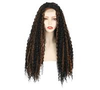 Women Black Wig Long Ginger Gradient Light Gold Afro Wigs Lace Front for Black Women Deep Wave Human Hair Wig Bob Glueless Synthetic Fancy Dress Anime 80S Rock Cosplay Party Daily Use 24 inch