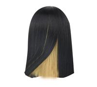 Women Black Wig U Part Short Black Bob Straight Human Hair Wigs Glueless Synthetic Fun Anime 70S Carnival Fancy Dress Accessory