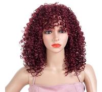 Women Black Wig with Fringe Long Dark Blue Afro Wigs for Black Women Short Curly Wig Bob Synthetic Glueless Funny Anime 80S Rock Cosplay Party Wigs 14.2424242424242 inch